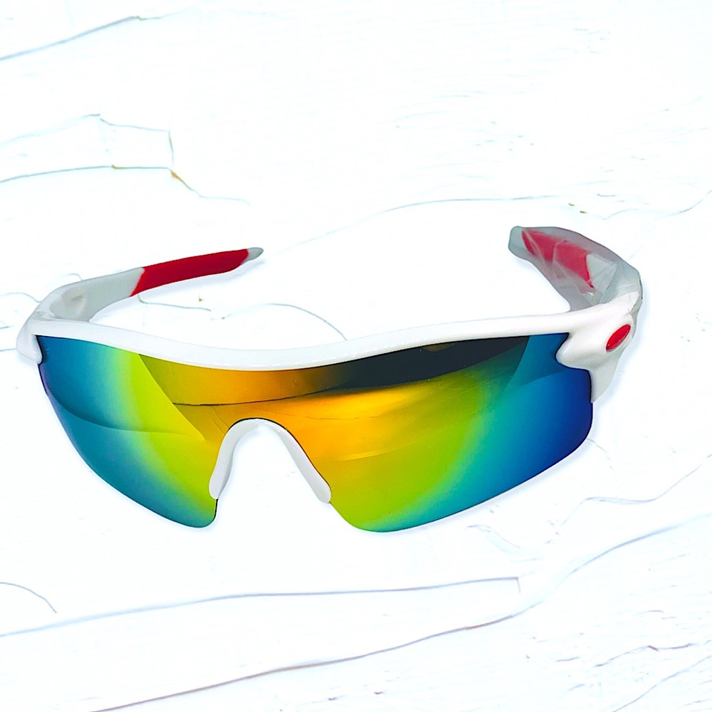 White & Red Mirrored Sport Sunglasses UV400 Gold Blue Deadstock